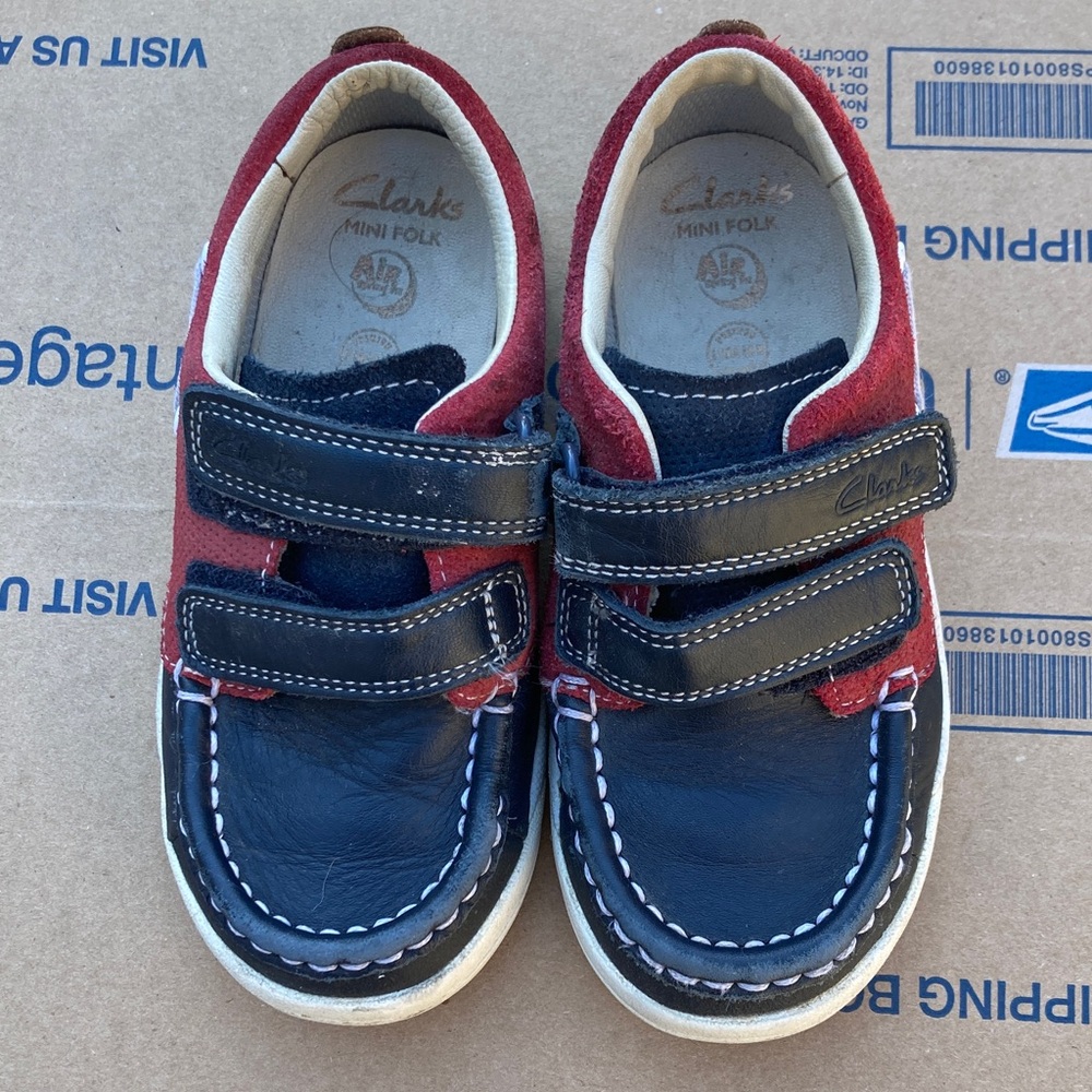 Clarks Kids mini folk Shoes - Navy and Burgundy size 10.5